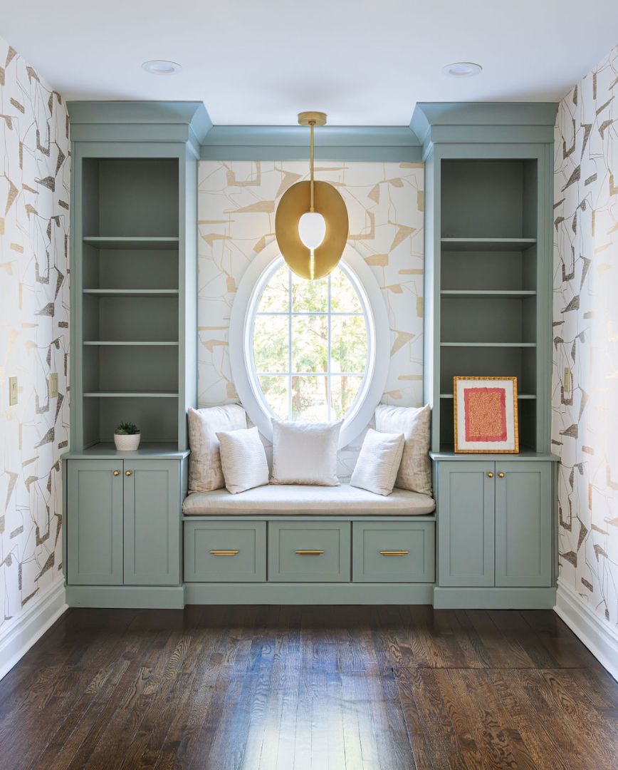 Cedar Grove, NJ custom nook featuring bench seating and gold pendant light by G&L and Sons Renovations