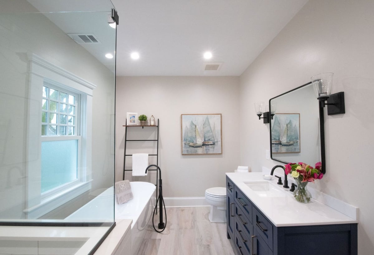 North Caldwell, NJ primary bathroom remodel with freestanding tub by G&L and Sons Renovations