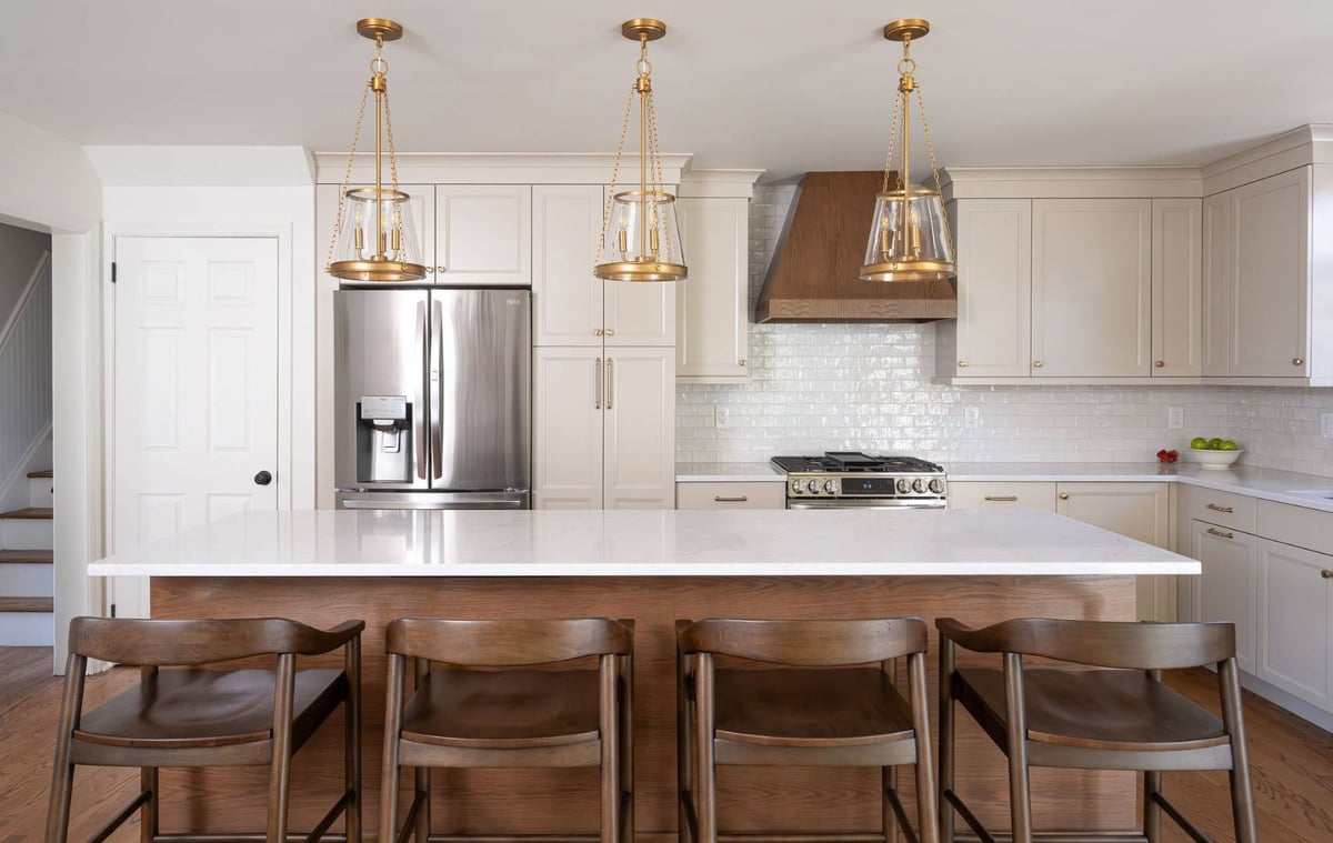 Bright and timeless kitchen design with wood accents and subway tile backsplash by G&L and Sons Renovations, Caldwell, NJ